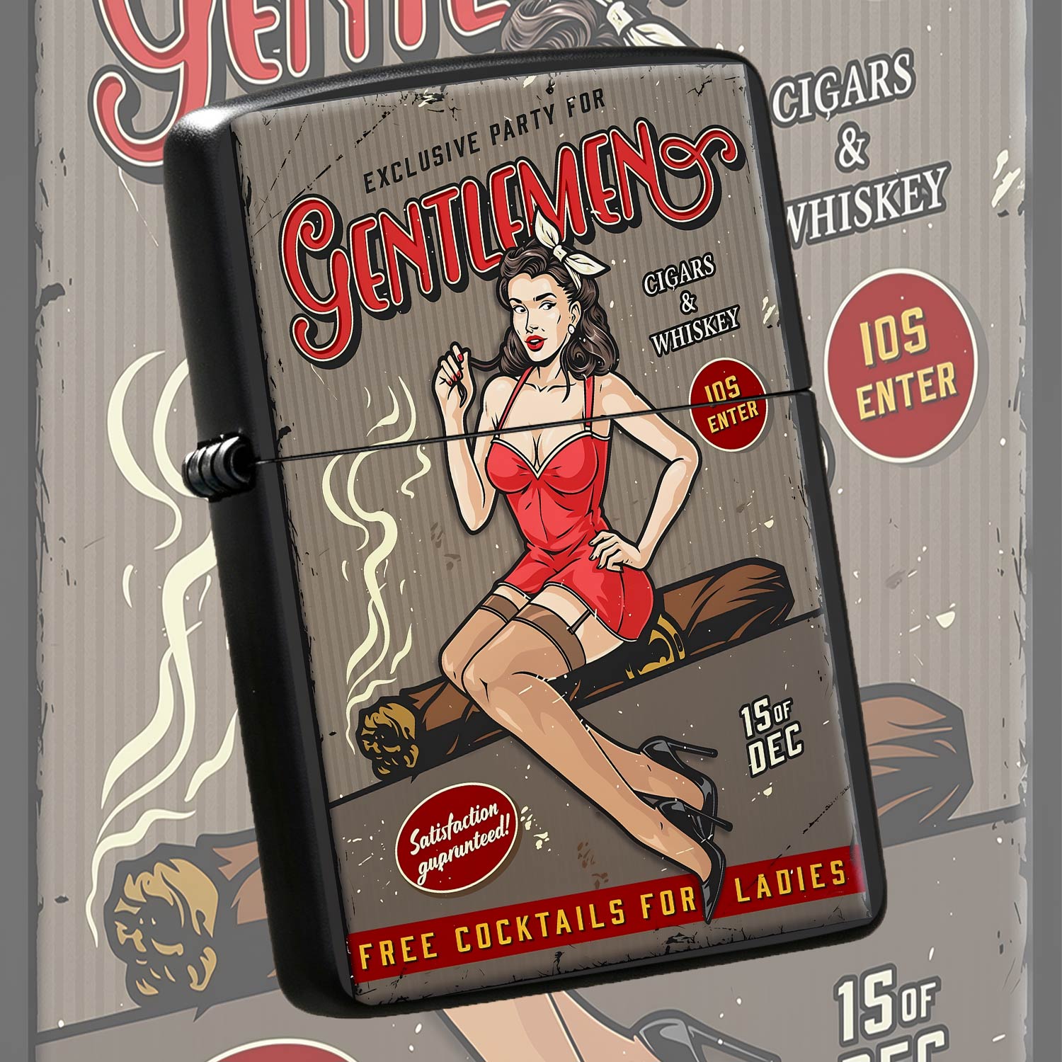 Vintage Collectible Posters - Vintage Gentlemen Party Pinup Girl Lighter